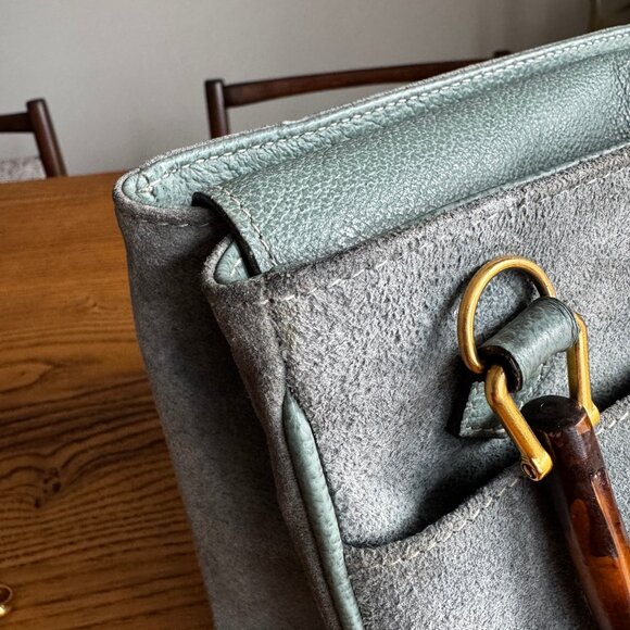 Vintage Gucci 2-Way Top Handle Crossbody Bag in Light Teal Suede - Picture 5 of 16